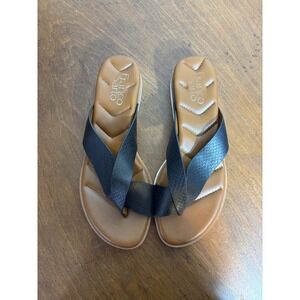 Franco Sarto Darious Black Embossed Leather Thong Sandals Flip Flops Women 7.5